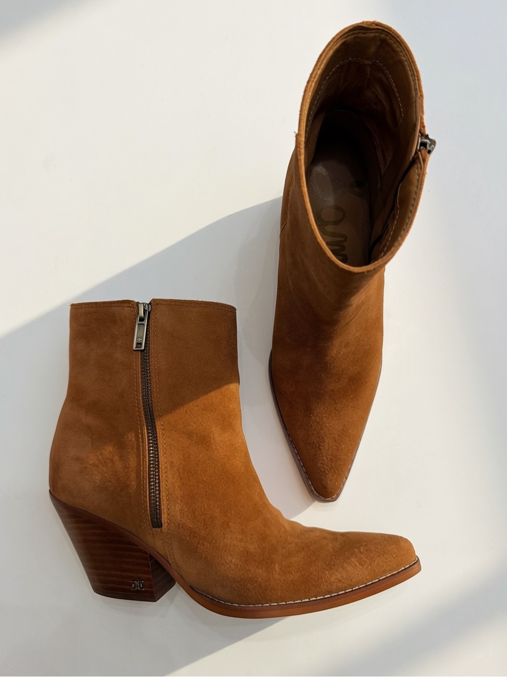 Sam Edelman Women's Tan Suede Ankle Boots with Block Heel